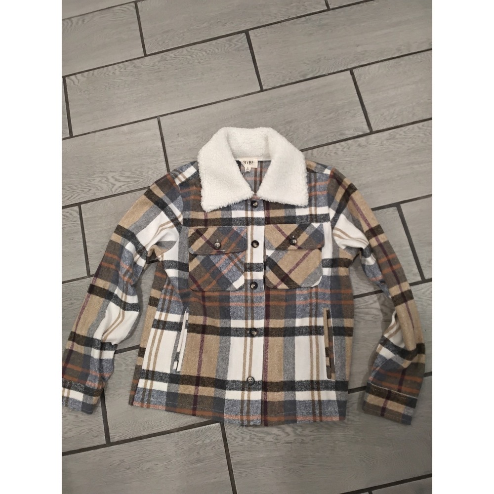 NWT BIBI Plaid Sherpa Lined Shacket Jacket Womens Size Medium Button Down-M